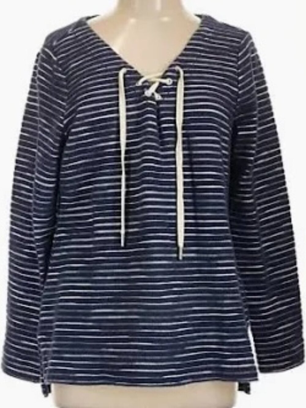Tommy Bahama Navy White Stripe Lace-Up Pullover Top Size Small